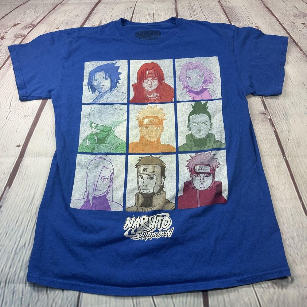 Naruto Shippuden Shirt Mens Medium Blue Anime Graphic Nine Panel Ripple Junction